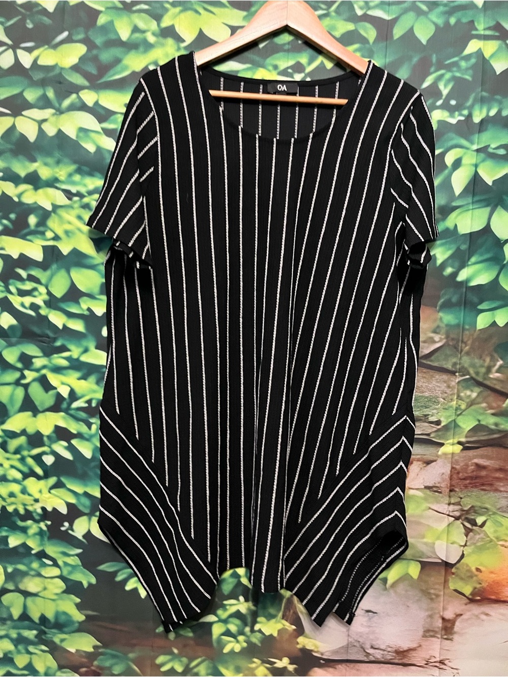 C&A Black Top with White Pinstripes Pullover Blouse